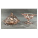1930s Pink Depression Glass Butter Dish & Compote