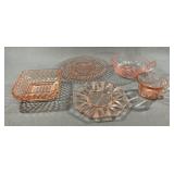 5 Pc Pink Depression Glass Assortment, 1930s