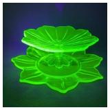 Westmoreland Uranium Glass Pedestal Dish and Plate