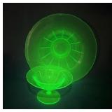 Two Vintage Teal Uranium Glass Bowls