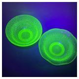 LE Smith By Cracky Uranium Glass Bowls, Pair