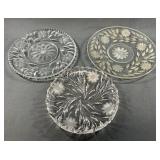 Clear Crystal & Glass Floral Platters, 3 Pieces