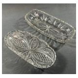2 Vintage Clear Glass Oval Relish Dishes