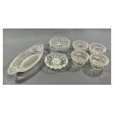 7pc Vintage Clear Glass Relish Tray & Bowls Set