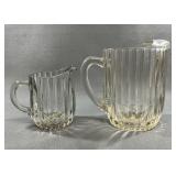 2 Vintage Clear Pressed Glass Ribbed Pitchers