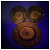 Indiana Amber Daisy Pattern Glass Plates Set