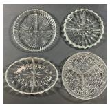 4 Pressed Glass Relish Dishes, 7", 1950s-1970s