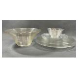 8pc Vintage Clear Glass Ribbed Tableware Set