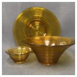 Imperial Glass Amber Reed Spun Bowl and Plate Set