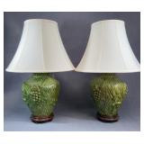 Majolica Table Lamps with Leaf Design