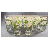 17 Floral Daisy Drinking Glasses with Yellow Rim