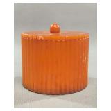 Orange Ribbed Bakelite Lidded Vanity Jar