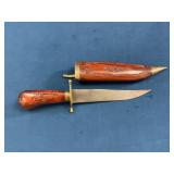 Fixed Blade Knife With Wooden Handle & Sheath