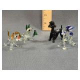 Pirelli Black Glass Poodle & 3 Glass Dog Figurines
