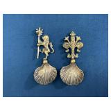 Pair Ornamental Bronze Lion & Fleur-de-lis Spoons
