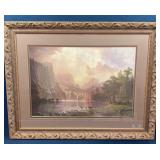 Framed Landscape Print with Deer and Mountains