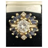 14k Gold Diamond and Sapphire Ring