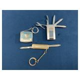 Three Metal Pocket Knives with Keychains
