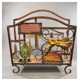 Painted Metal and Wood Magazine Rack