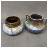 Two Fulper Bowls, Both Cracked, One Handled