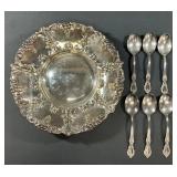 Williams Adams Silver Plate Bowl & 6 Spoons