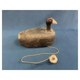 Hand-Carved Wooden Duck Decoy with Lead Weight