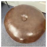 Brown Faux Leather Round Ottoman Pouf