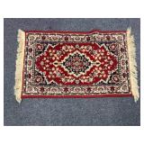 Small Oriental Style Wool Area Rug with Fringe