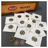 Vintage Transit Tokens in Cigar Box