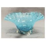 Blue Art Glass Bowl, Repaired Base