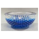 Blue Art Glass Bowl With Controlled Bubble Design