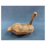 Hand-Carved Wooden Duck Decoy with Metal Plates