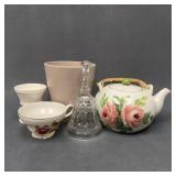 Housewares Lot With Teapot, Bell & Cups