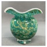 One Eared Cow Glass Ruffled Art Glass Vase