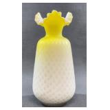 Fenton Diamond Optic Satin Glass Vase Yellow White