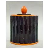 Black and Orange Ribbed Bakelite Jar with Lid