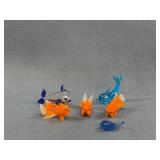 6 Glass Miniature Fish and Marine Figures