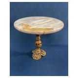 Marble Pedestal Stand with Ornate Brass Base