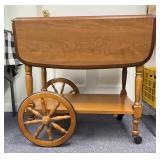 Wood Drop Leaf Tea Cart with Drawer and Wheels
