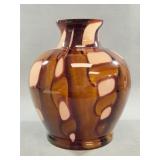 Brown and Pink Swirl Glass Vase, 9 Inch Tall