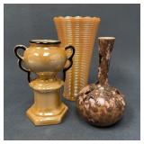 Vintage Glass and Pottery Vase Trio