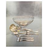 Leonard Silver Plate Bowl, Ladle, Spoon, Cuff