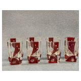 4 Cut to Clear Red Shot Glasses