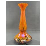 Welz Art Deco Orange Spatter Glass Swung Vase 12"