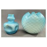Blue Quilted Glass Vase & Rose Bowl