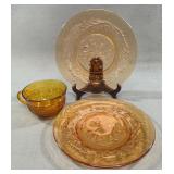 Amber Depression Glass Plate and Cup Set