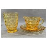 Amber Glass Thumbprint Pattern Drink Set