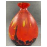 Art Glass Vase Red Orange Yellow 7.5 Inches