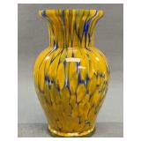Antique Murano Yellow & Blue Glass Vase, 6 in