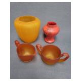 Four Colored Satin Glass Vessels Assorted